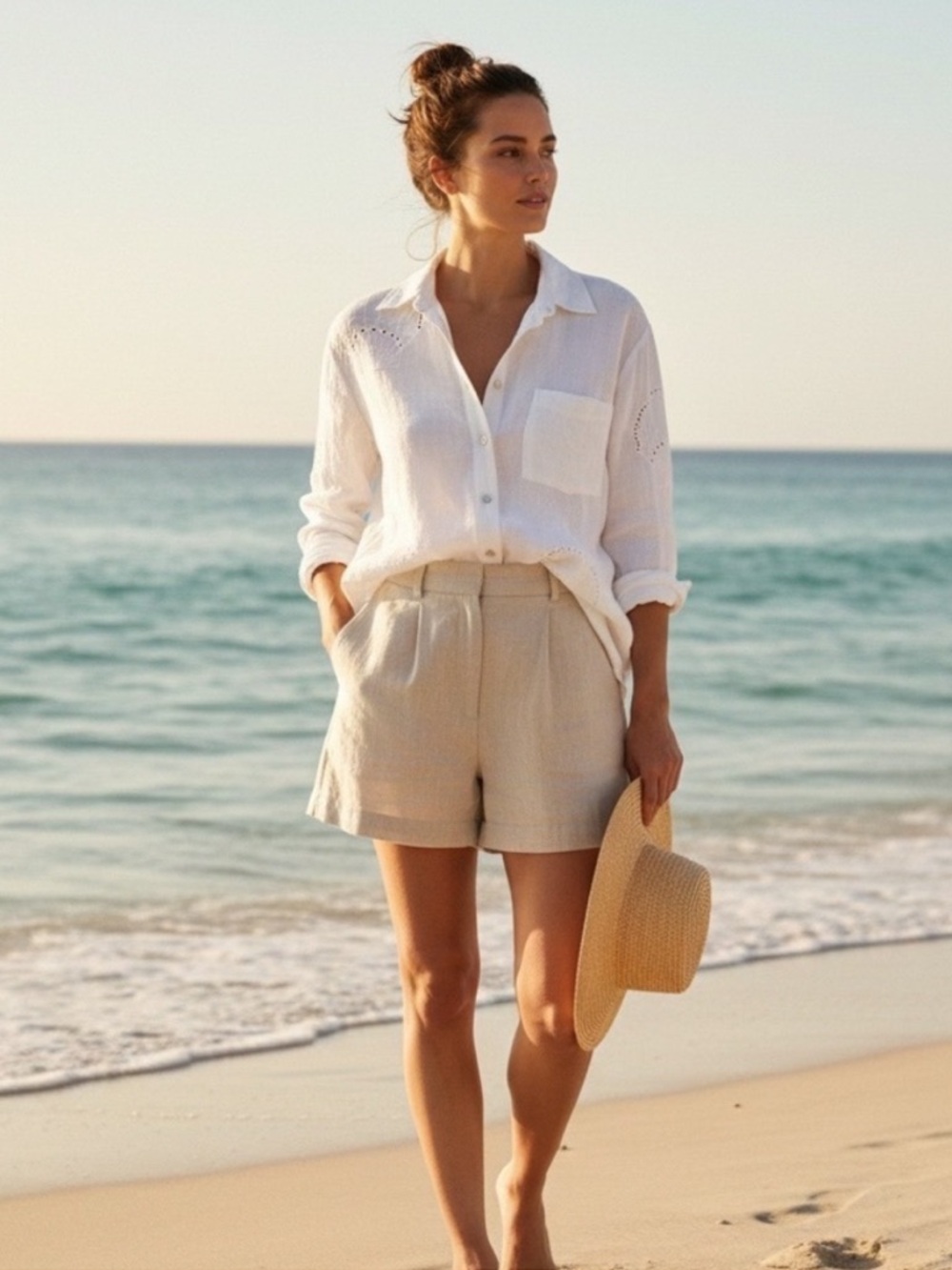 Calypso St. Barth White Embroidered Shell Fan Button Up White Shirt Size L  NWT